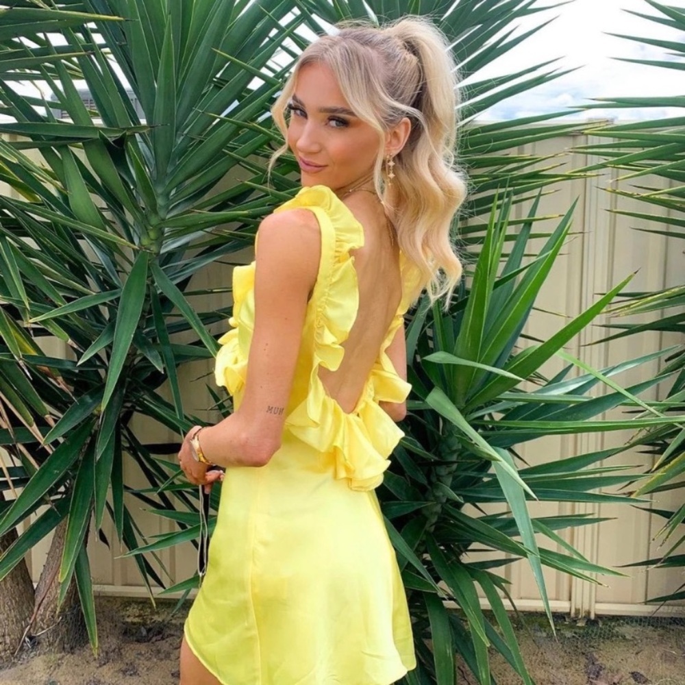 House of CB ‘Tink’ Buttercup Satin Ruffle Mini Dress size XS